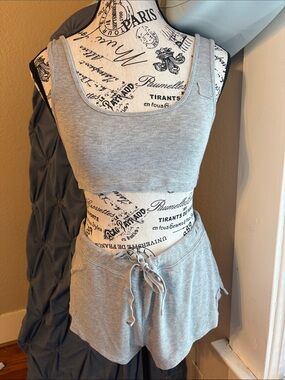 Savage X Fenty Ribbed Knit Tank & Lounge Shorts Set - gray
